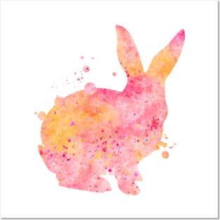 Peachy Pink Bunny Watercolor Painting 3 Posters and Art